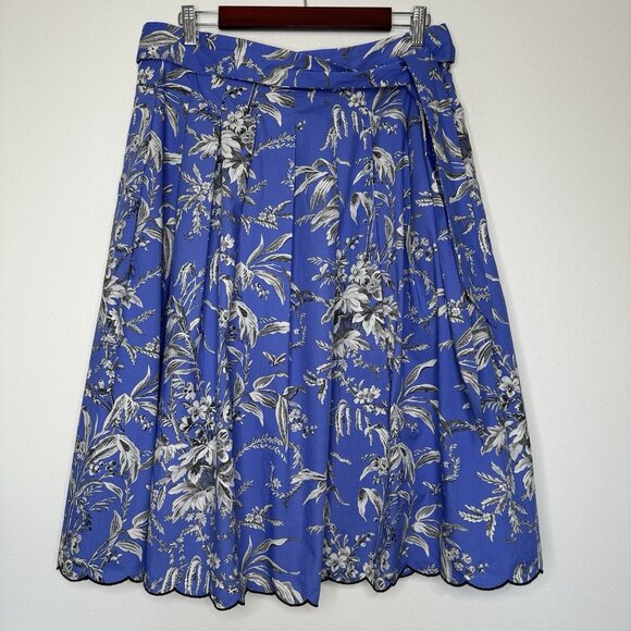 Talbots Midi Skirt Blue Etched Toile Scalloped Size 12 - Picture 1 of 12